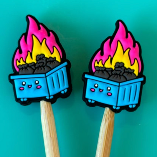 Comma Craft - Blue Dumpster Fire Knitting Needle Point Protectors
