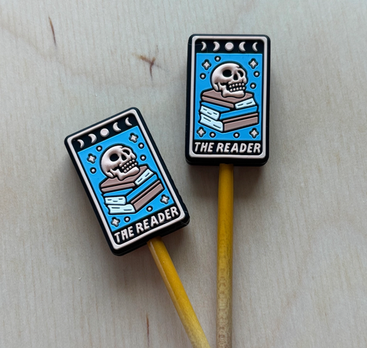 Comma Craft Knitting Needle Point Protectors Tarot the Reader Skull Book