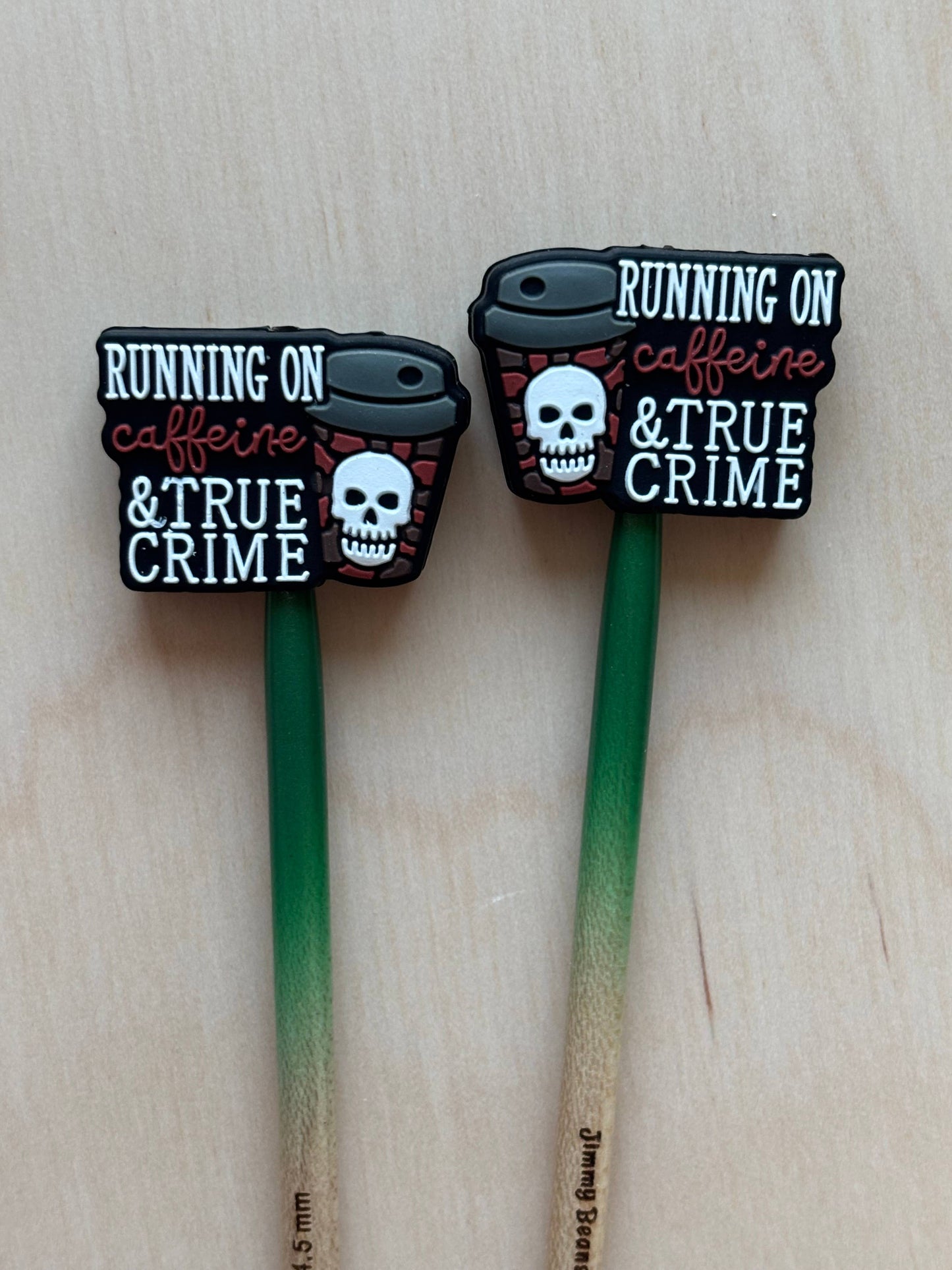 Comma Craft Knitting Needle Point Protector Coffee and True Crime Skull
