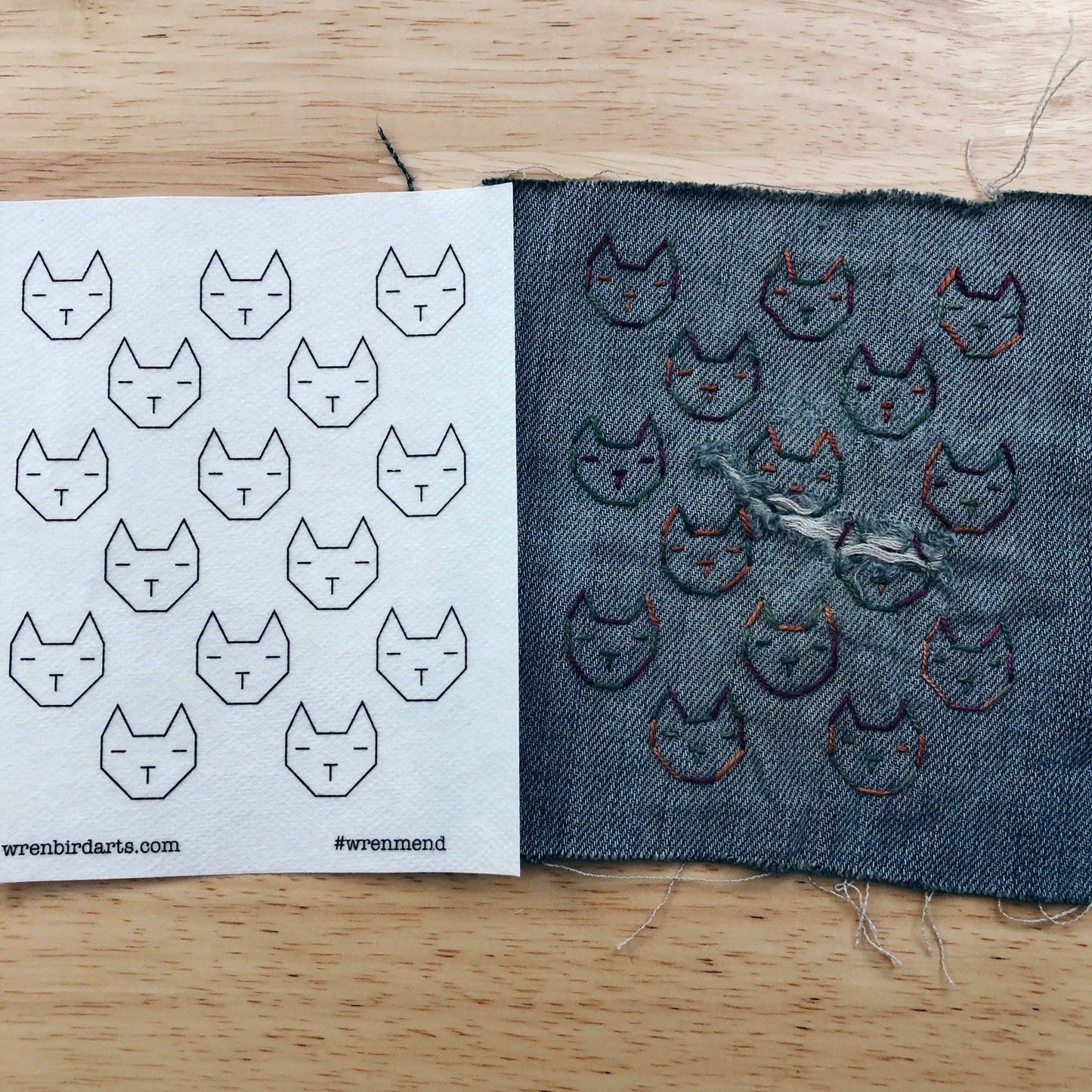 Wren Bird Arts - Washable Mending Transfers Set #6 Pink Cat Patterns