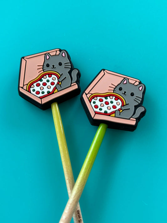 Comma Craft Knitting Needle Point Protectors Cat on Pizza Box Food