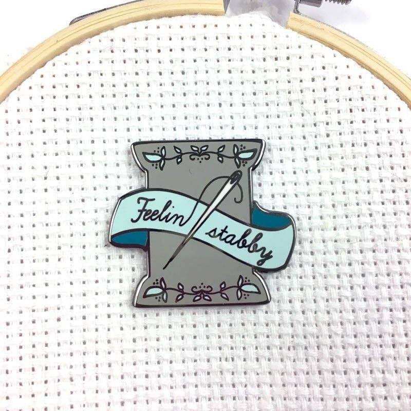 Snarky Crafter Hard Enamel Feeling Stabby Exclusive Magnetic Needle Minder: Grey & Teal