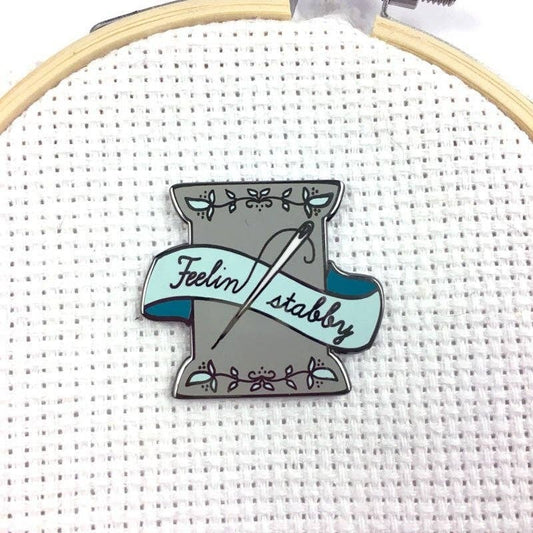Snarky Crafter Hard Enamel Feeling Stabby Exclusive Magnetic Needle Minder: Grey & Teal