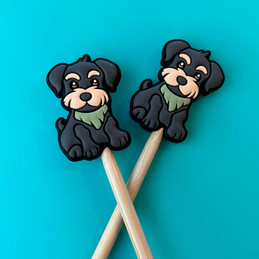 Comma Craft Knitting Needle Point Protectors Black Schnauzer Dog Puppy