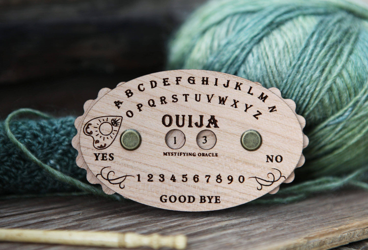 Sunrise Grove - Wooden Ouija Board Style Knitting Row Counter with Dials: Cherry