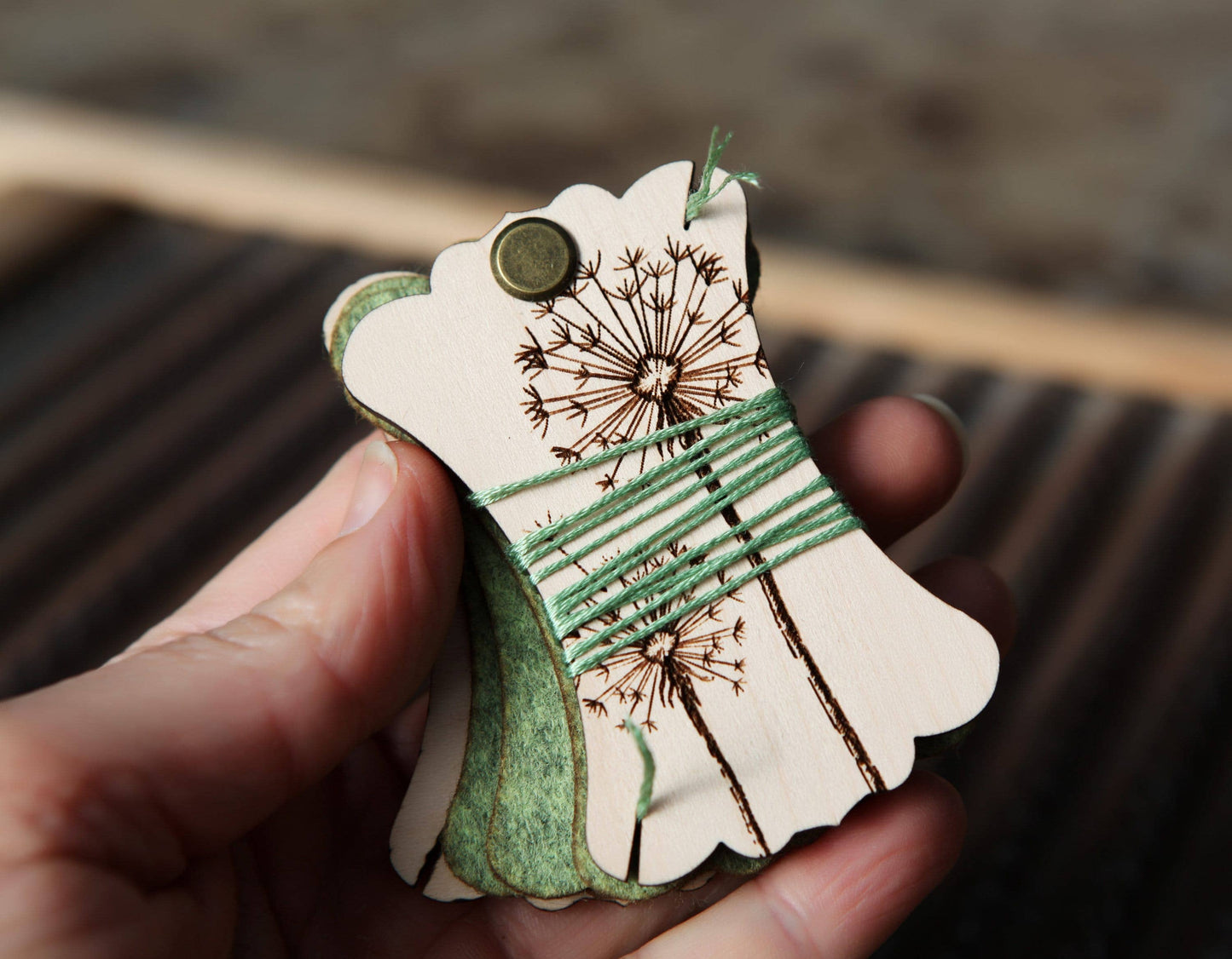Sunrise Grove - Wood & Felt Dandelion Needle Minder for Sewing & Embroidery: Enchanted Forest