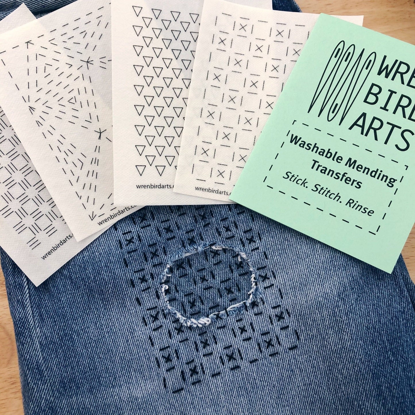 Wren Bird Arts - Washable Mending Transfers #4 Green Patterns