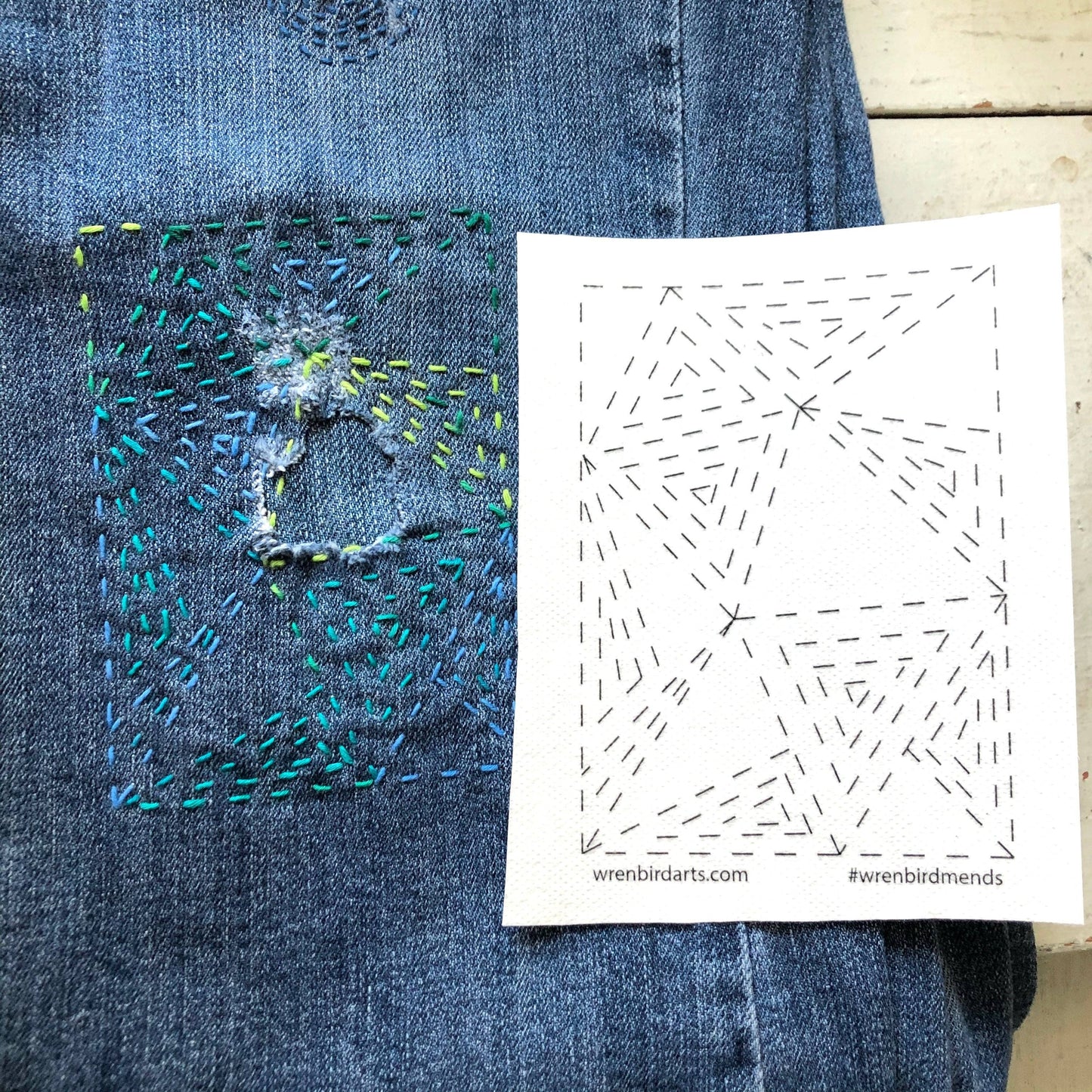Wren Bird Arts - Washable Mending Transfers #4 Green Patterns