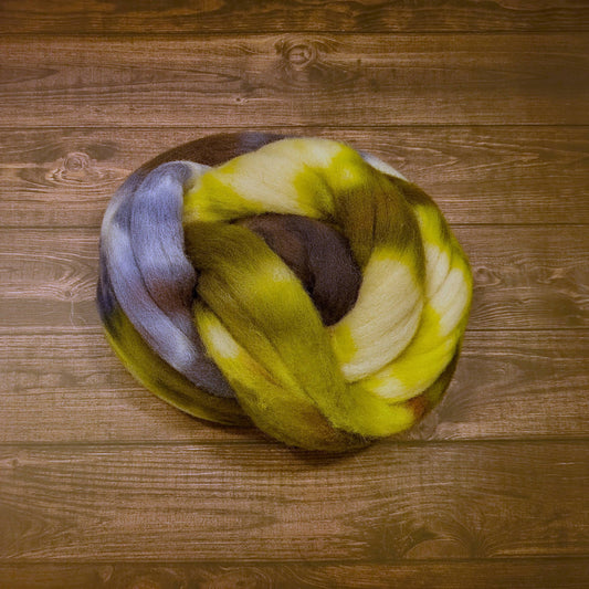 Lauritzen Dyed Fibers - Hand Dyed Fiber in Colorway: Forest and Sky: Combed Top - Falkland/Corriedale - 27 micron