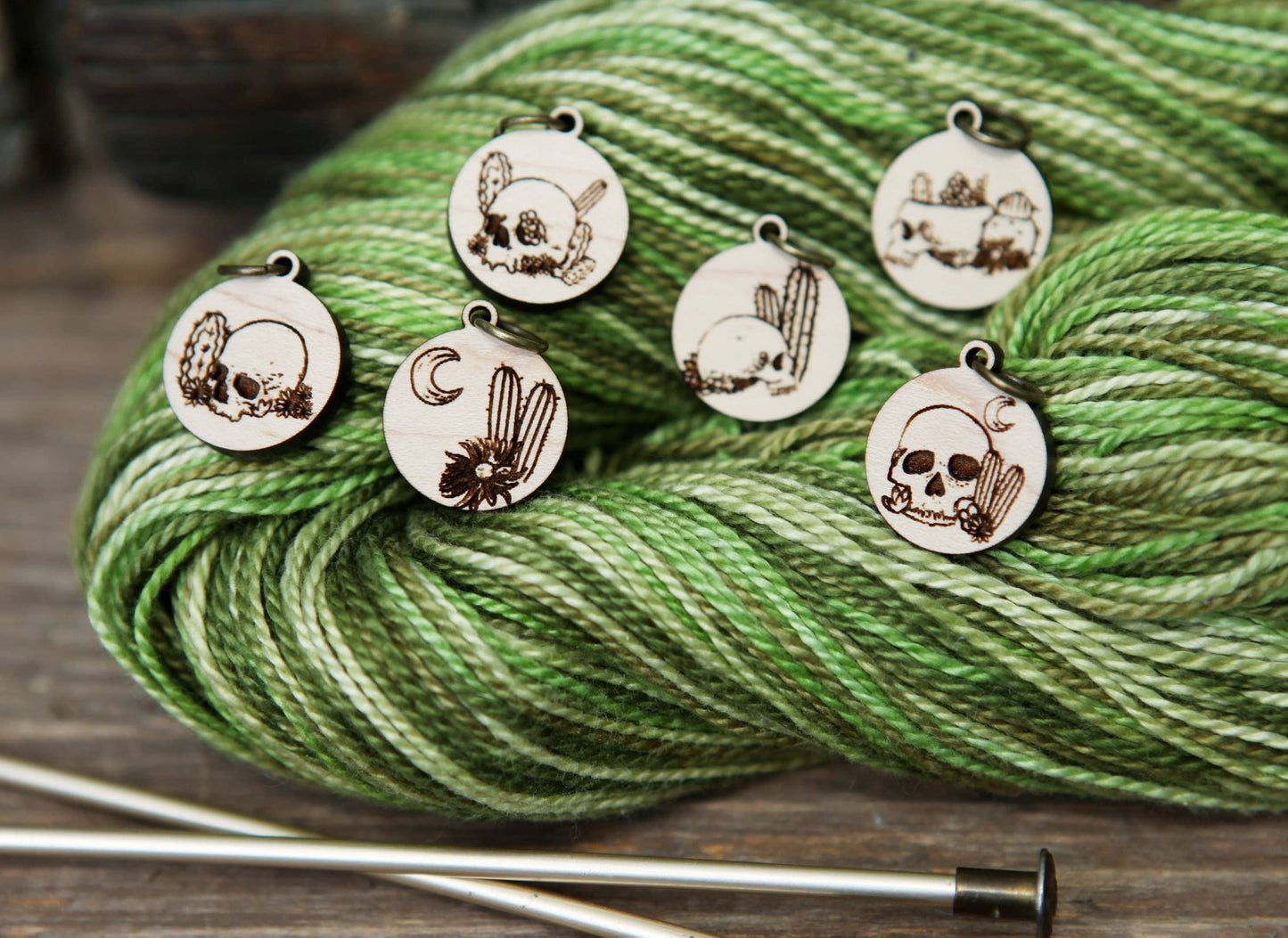 Sunrise Grove - Death Valley Stitch Markers Set - Skulls, Cactus, Flowers