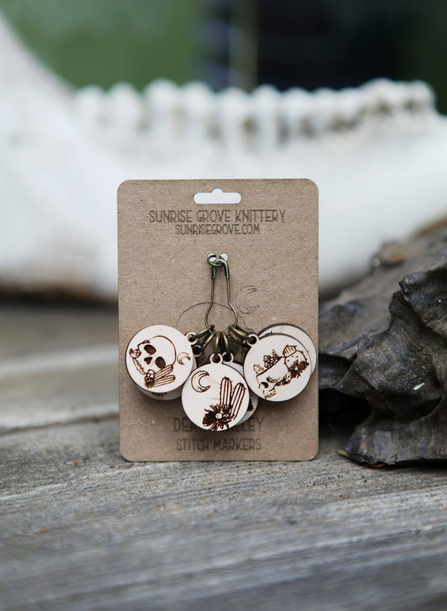 Sunrise Grove - Death Valley Stitch Markers Set - Skulls, Cactus, Flowers