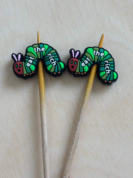 Comma Craft - Eat the Rich Caterpillar Knitting Needle Point Protectors