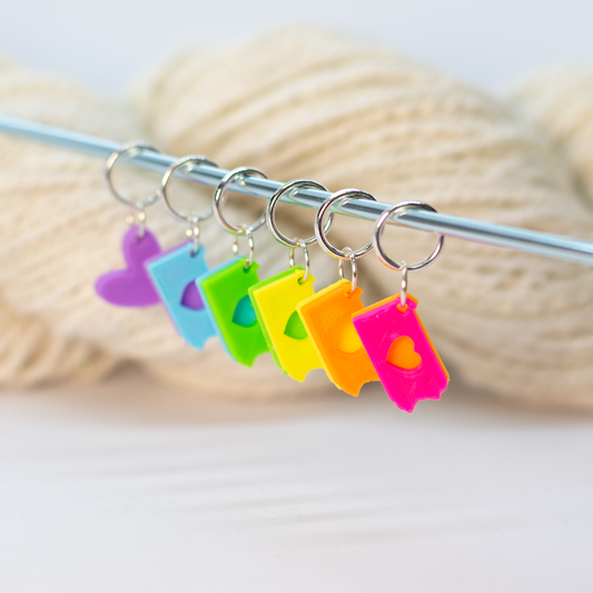 Keystone Love Pennsylvania Stitch Markers: Neon rainbow stitch markers - Blue Bird Makery