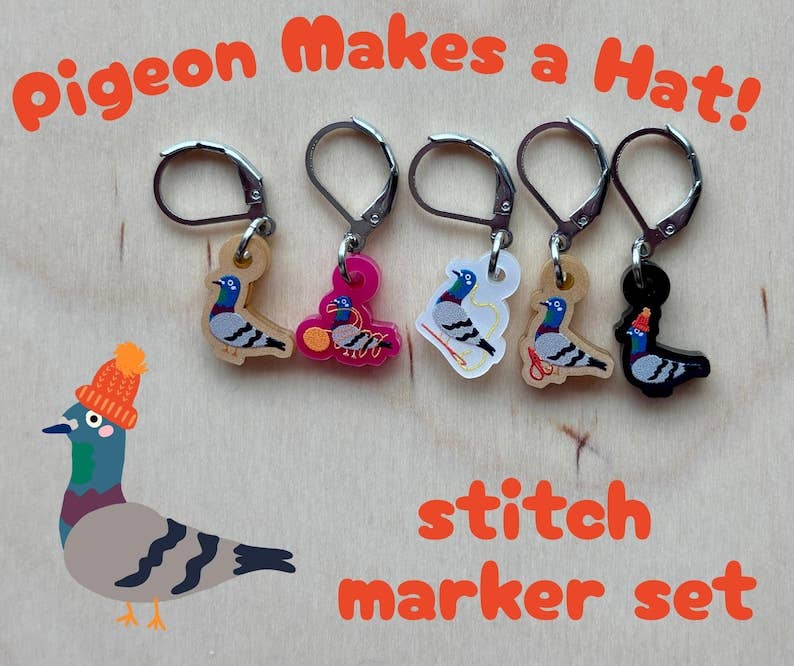 Comma Craft Pigeon Makes a Hat Stitch Marker Set Knitting Crochet Notion