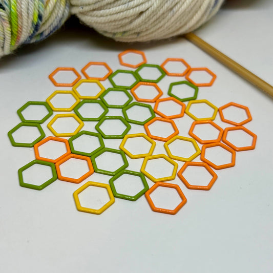 Comma Craft - Hexagon Knitting Stitch Markers Set - Single Color or 3color