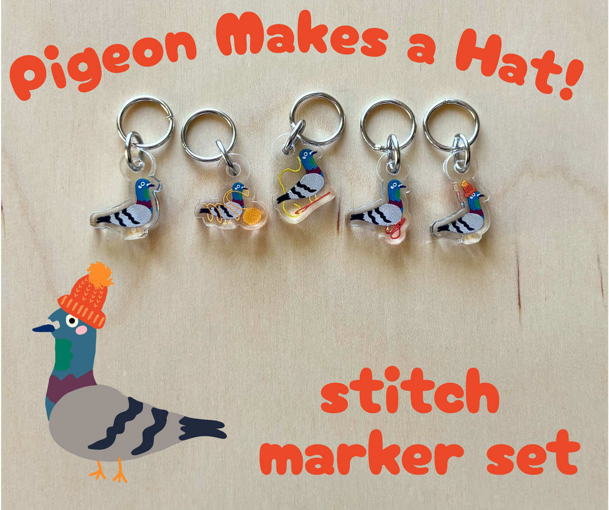 Comma Craft Pigeon Makes a Hat Stitch Marker Set Knitting Crochet Notion