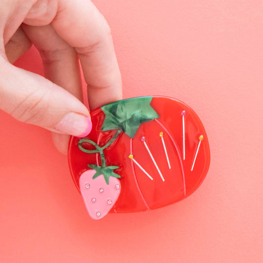 Sarah Hearts Tomato Pincushion French Barrette Hair Clip