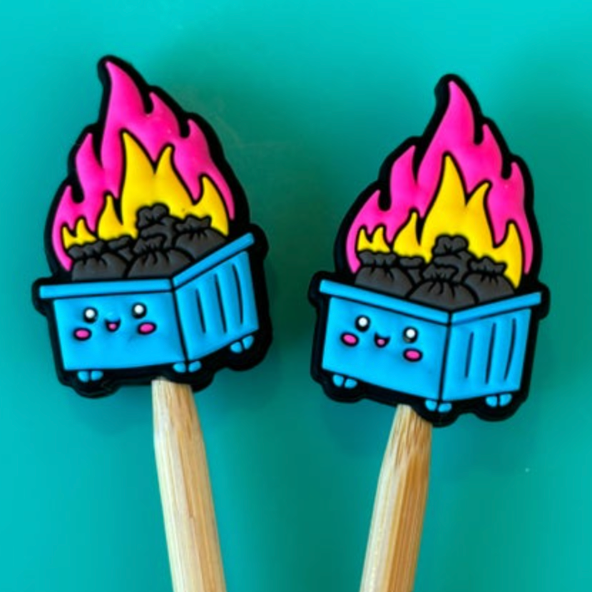 Comma Craft - Blue Dumpster Fire Knitting Needle Point Protectors