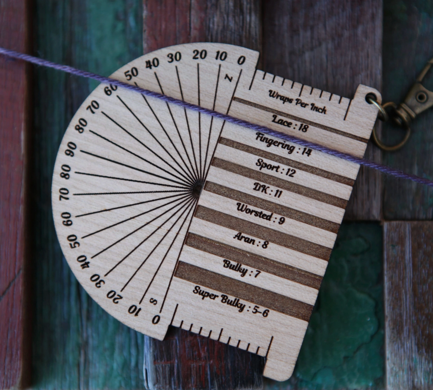 Sunrise Grove - Raven Wpi Ruler & Twist Angle Yarn Gauge, Cherry Wood