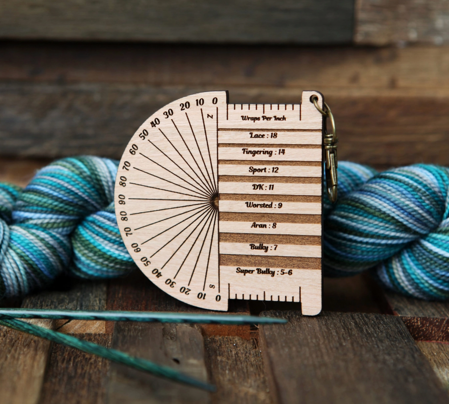 Sunrise Grove - Raven Wpi Ruler & Twist Angle Yarn Gauge, Cherry Wood