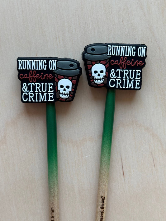 Comma Craft Knitting Needle Point Protector Coffee and True Crime Skull