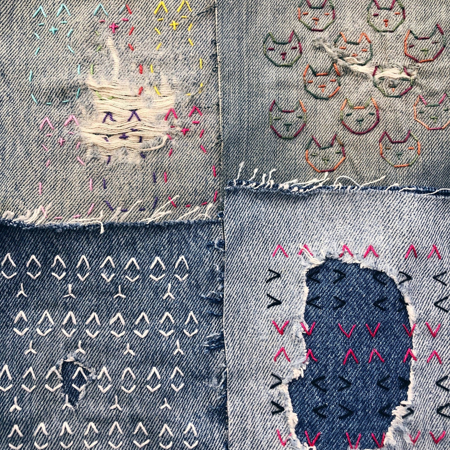 Wren Bird Arts - Washable Mending Transfers Set #6 Pink Cat Patterns