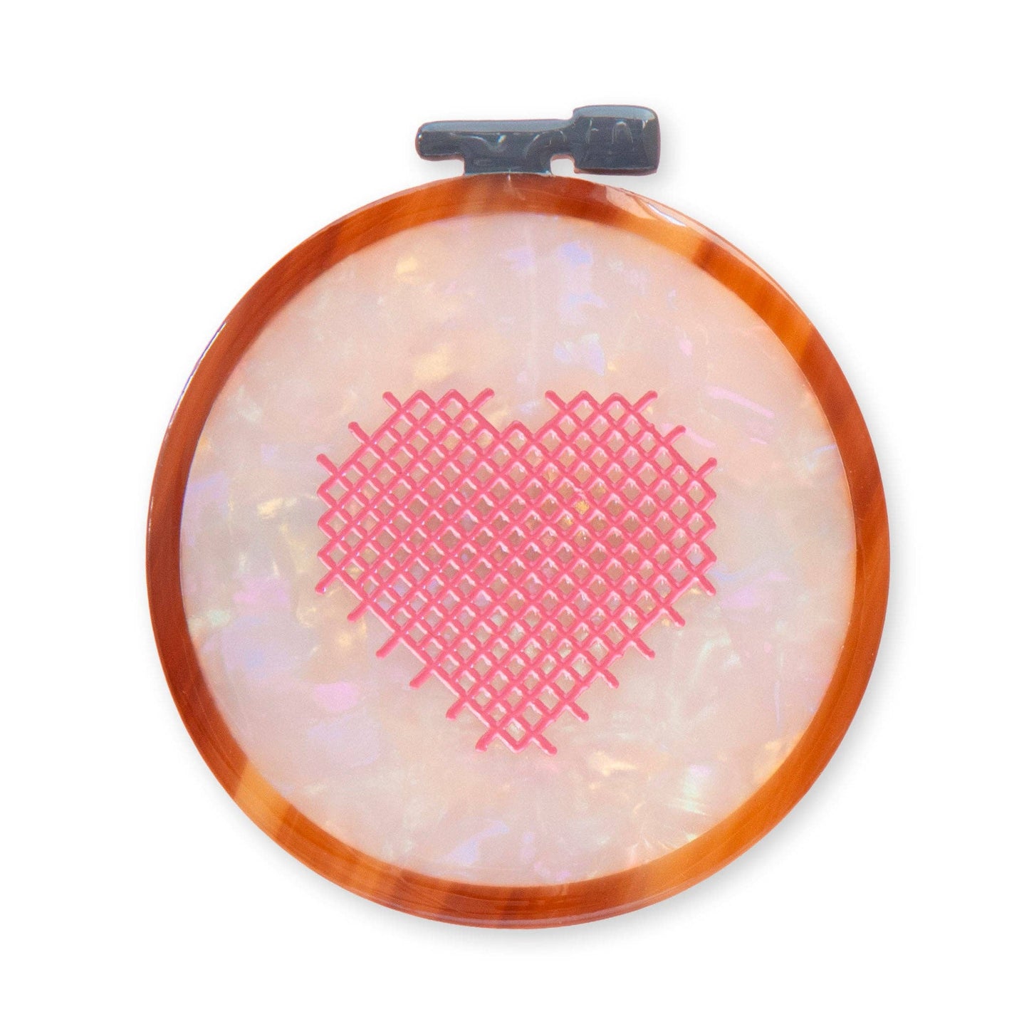 Sarah Hearts Cross Stitch Embroidery Hoop French Barrette Hair Clip