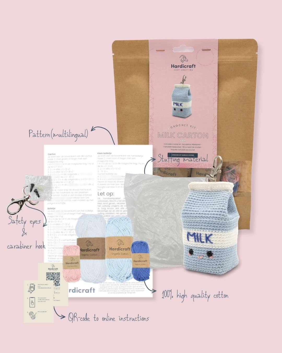Hardicraft DIY Crochet Kit - Milk Carton Bag Charm