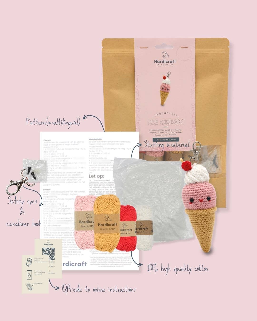 Hardicraft DIY Crochet Kit - Ice Cream Bag Charm