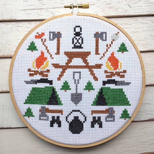Spot Colors - Camping Sampler Cross Stitch Kit
