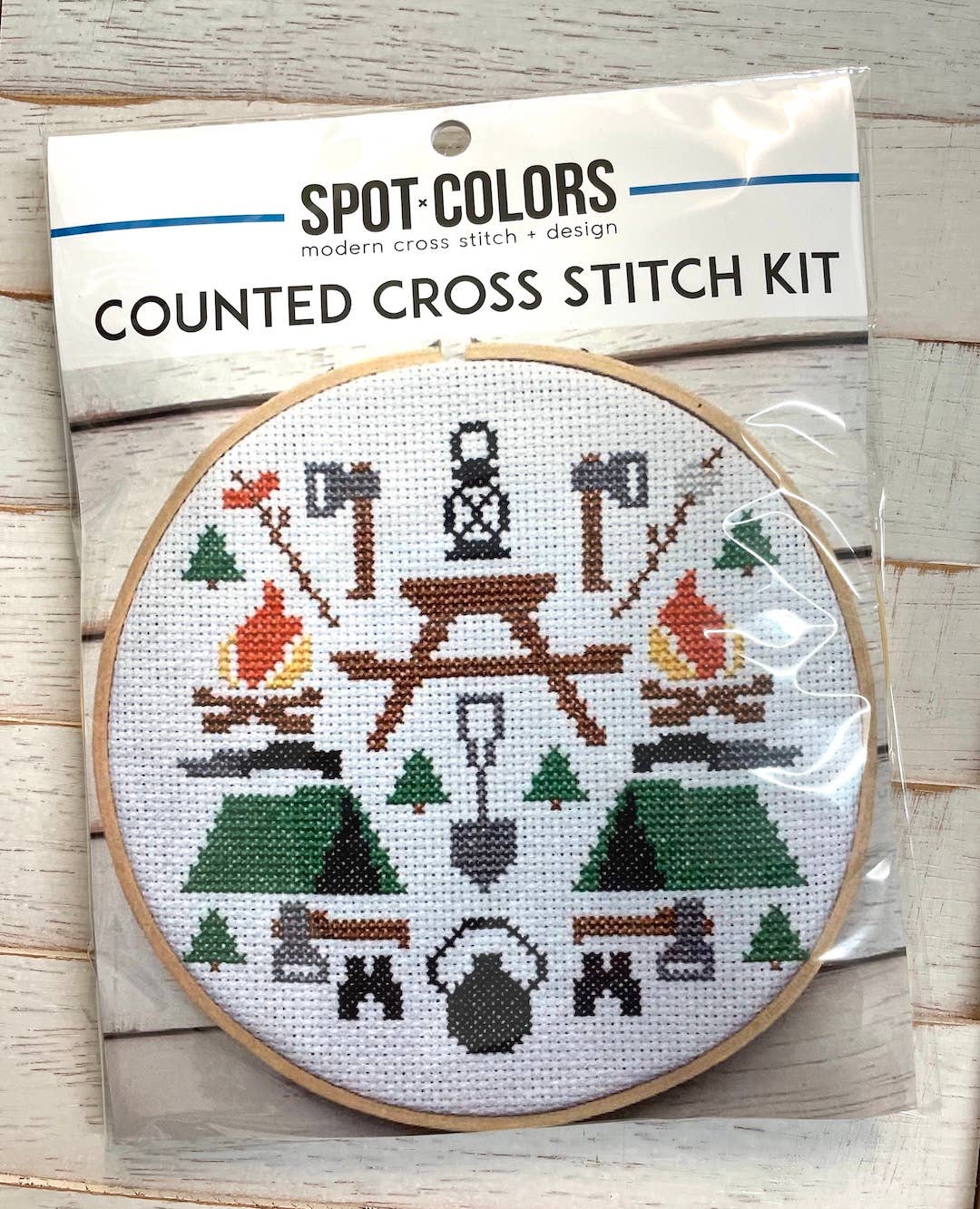 Spot Colors - Camping Sampler Cross Stitch Kit