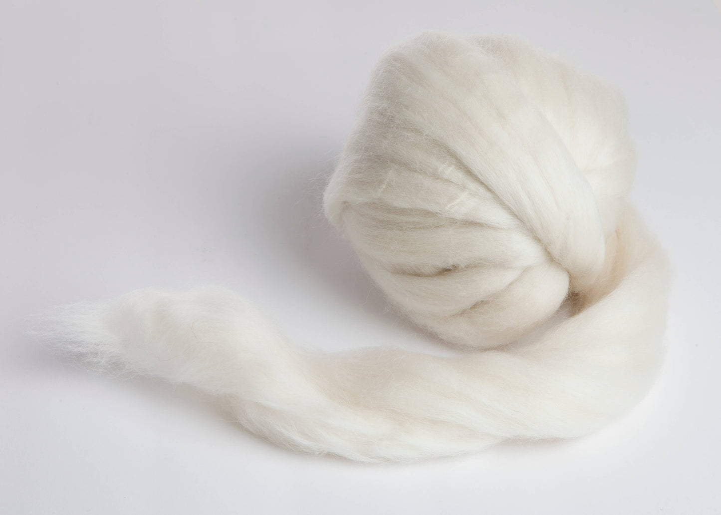 Corriedale Wool Roving Top, Natural Ecru White, 8 ounces