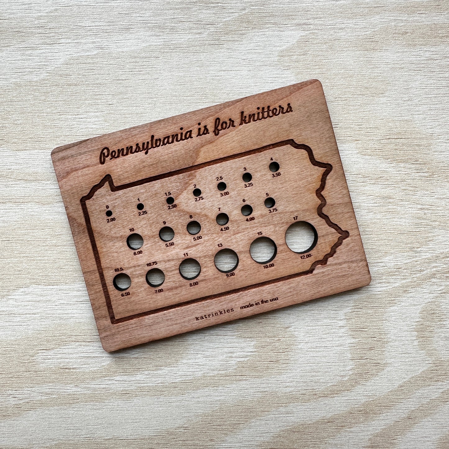 Katrinkles Pennsylvania State Knitting Needle Gauge
