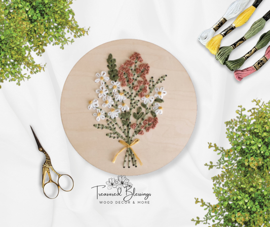 Wood Embroidery Kit - Daisy Bouquet
