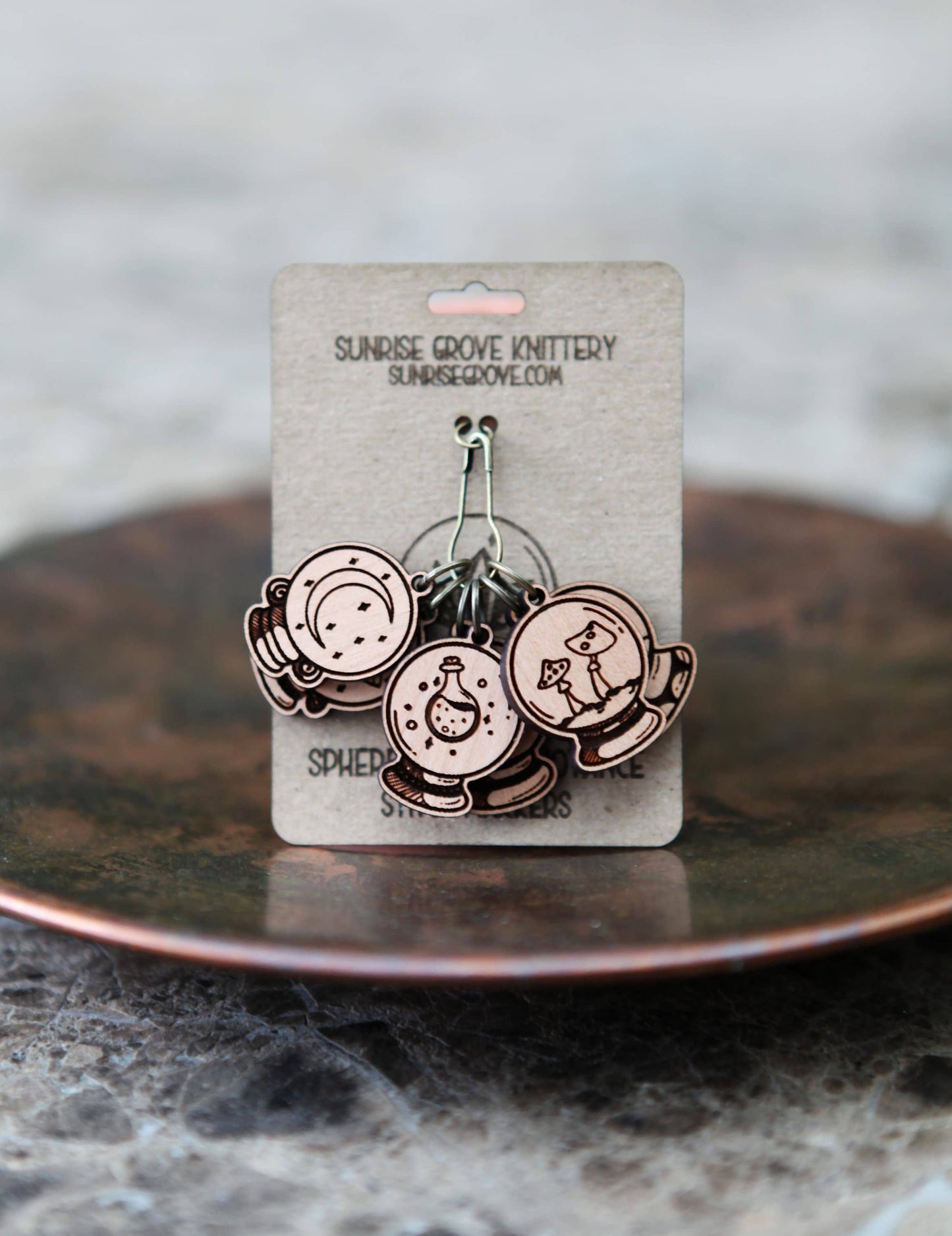 Sunrise Grove - Crystal Ball Knitting Stitch Markers Set of 6 Wood Spheres