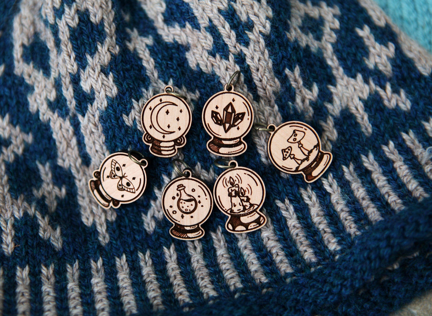 Sunrise Grove - Crystal Ball Knitting Stitch Markers Set of 6 Wood Spheres