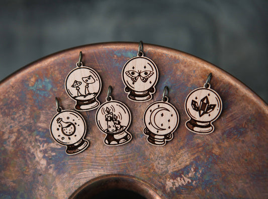 Sunrise Grove - Crystal Ball Knitting Stitch Markers Set of 6 Wood Spheres