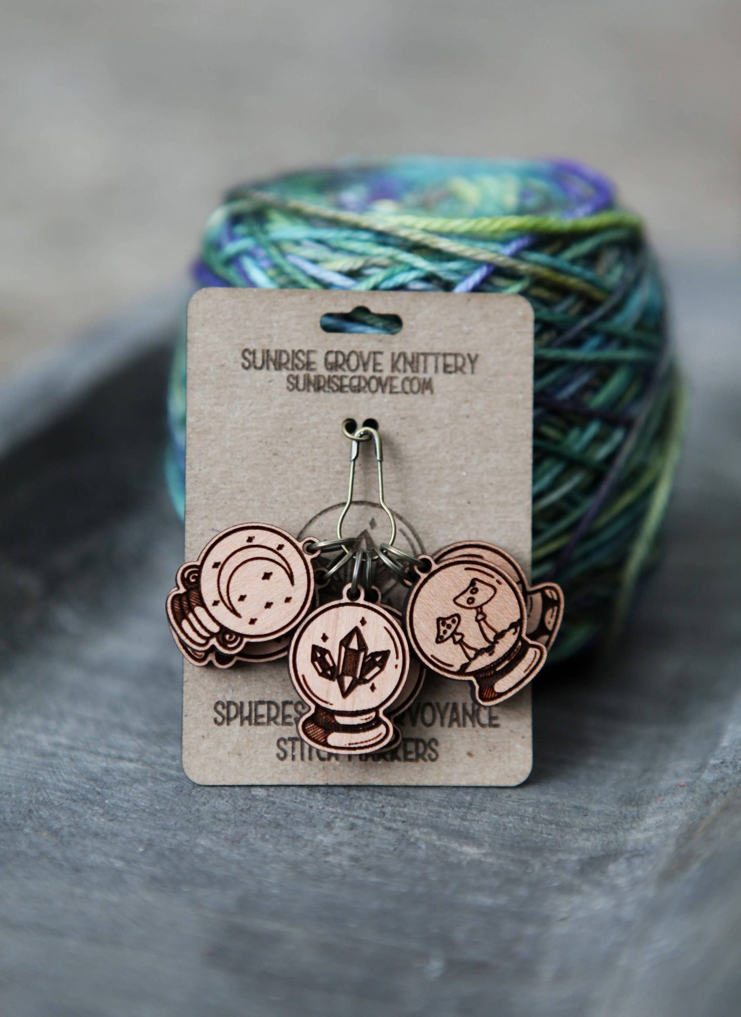 Sunrise Grove - Crystal Ball Knitting Stitch Markers Set of 6 Wood Spheres