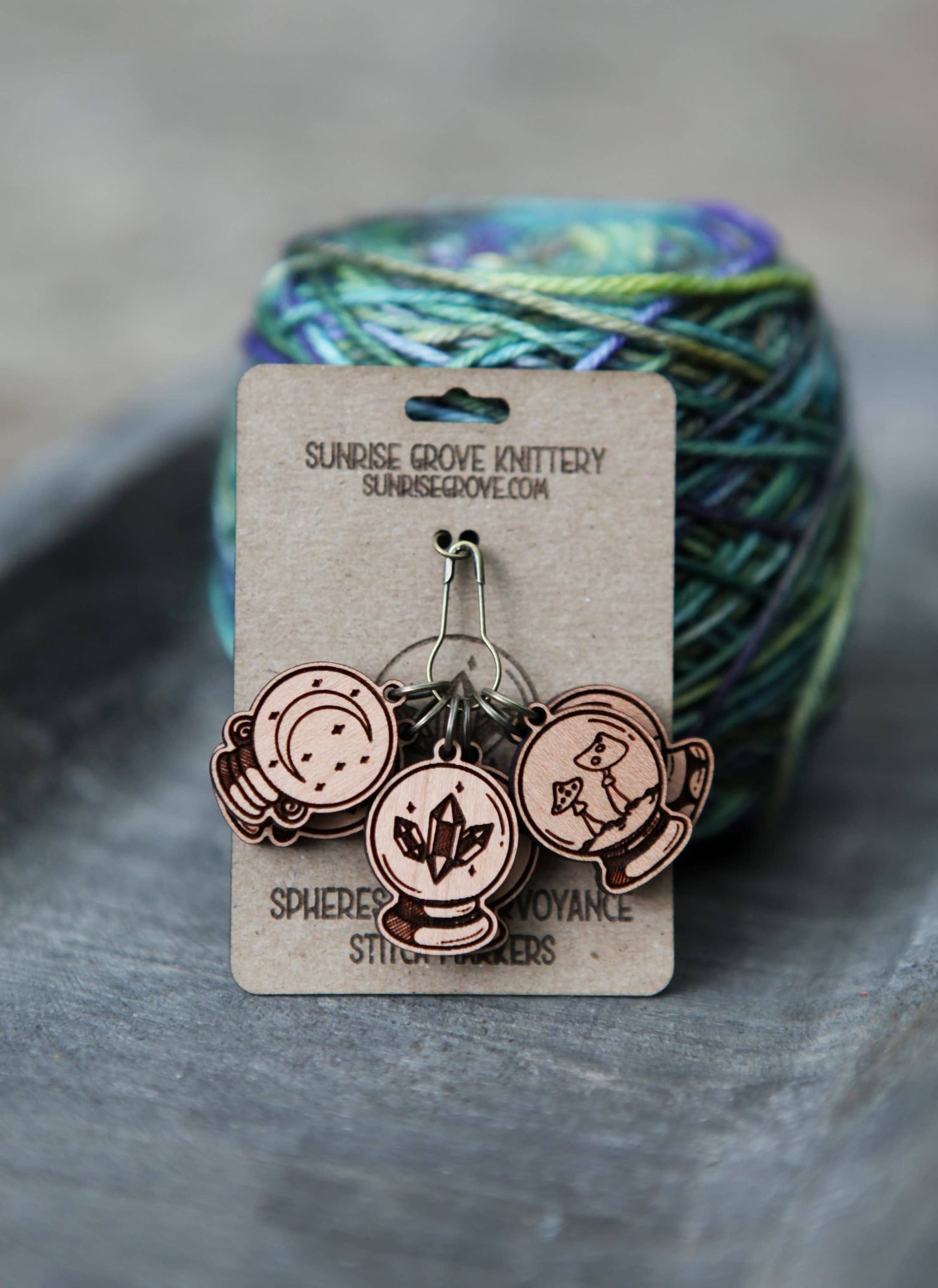 Sunrise Grove - Crystal Ball Knitting Stitch Markers Set of 6 Wood Spheres