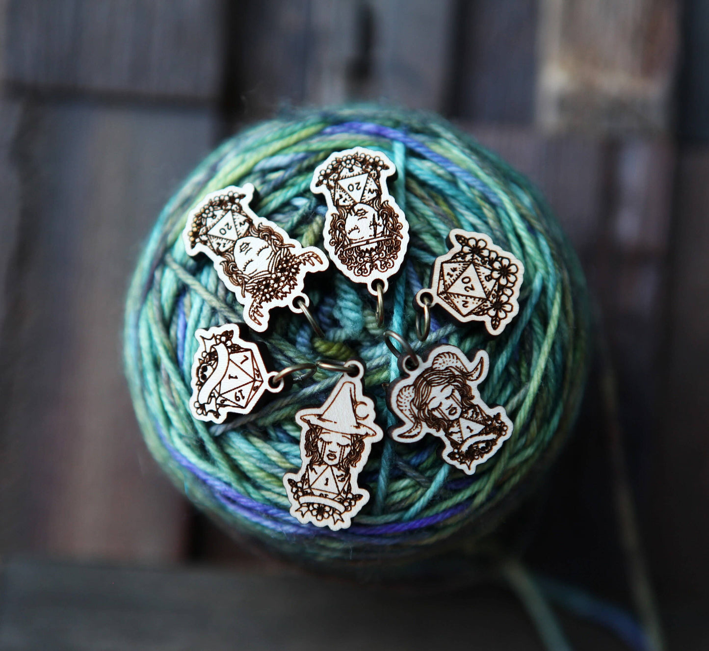 Sunrise Grove - D20 Dice Stitch Markers Maple Set of 6 DND Classes