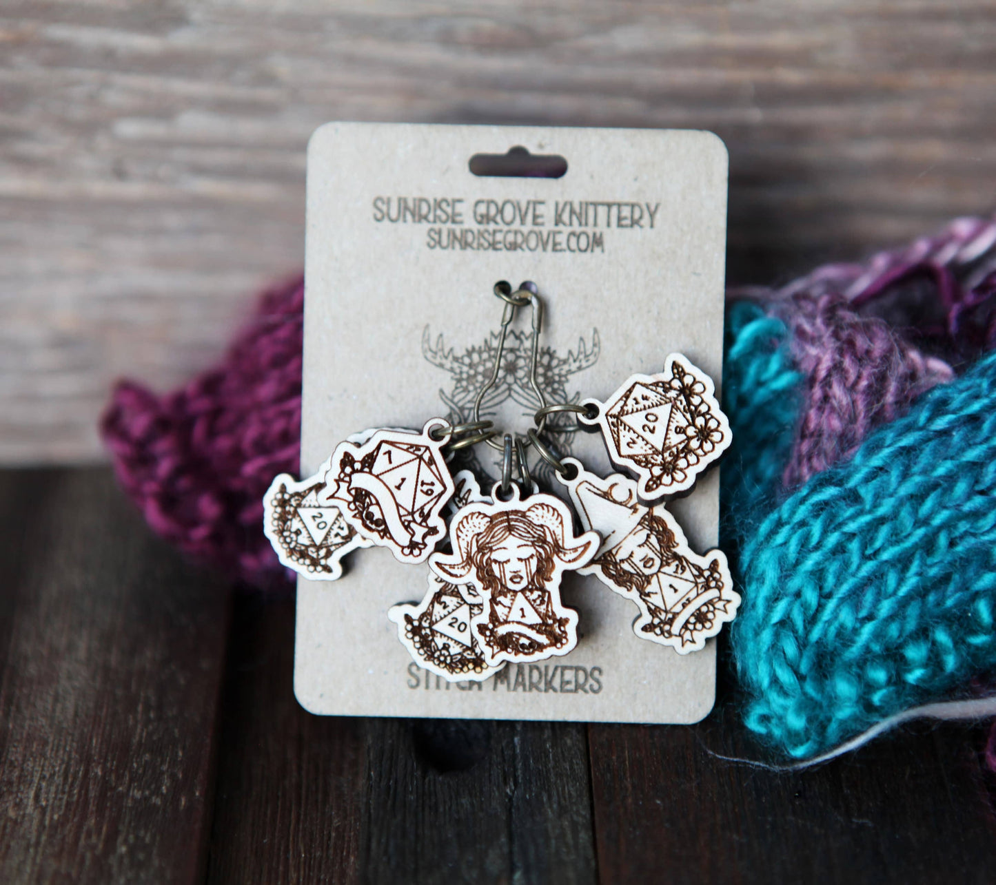 Sunrise Grove - D20 Dice Stitch Markers Maple Set of 6 DND Classes