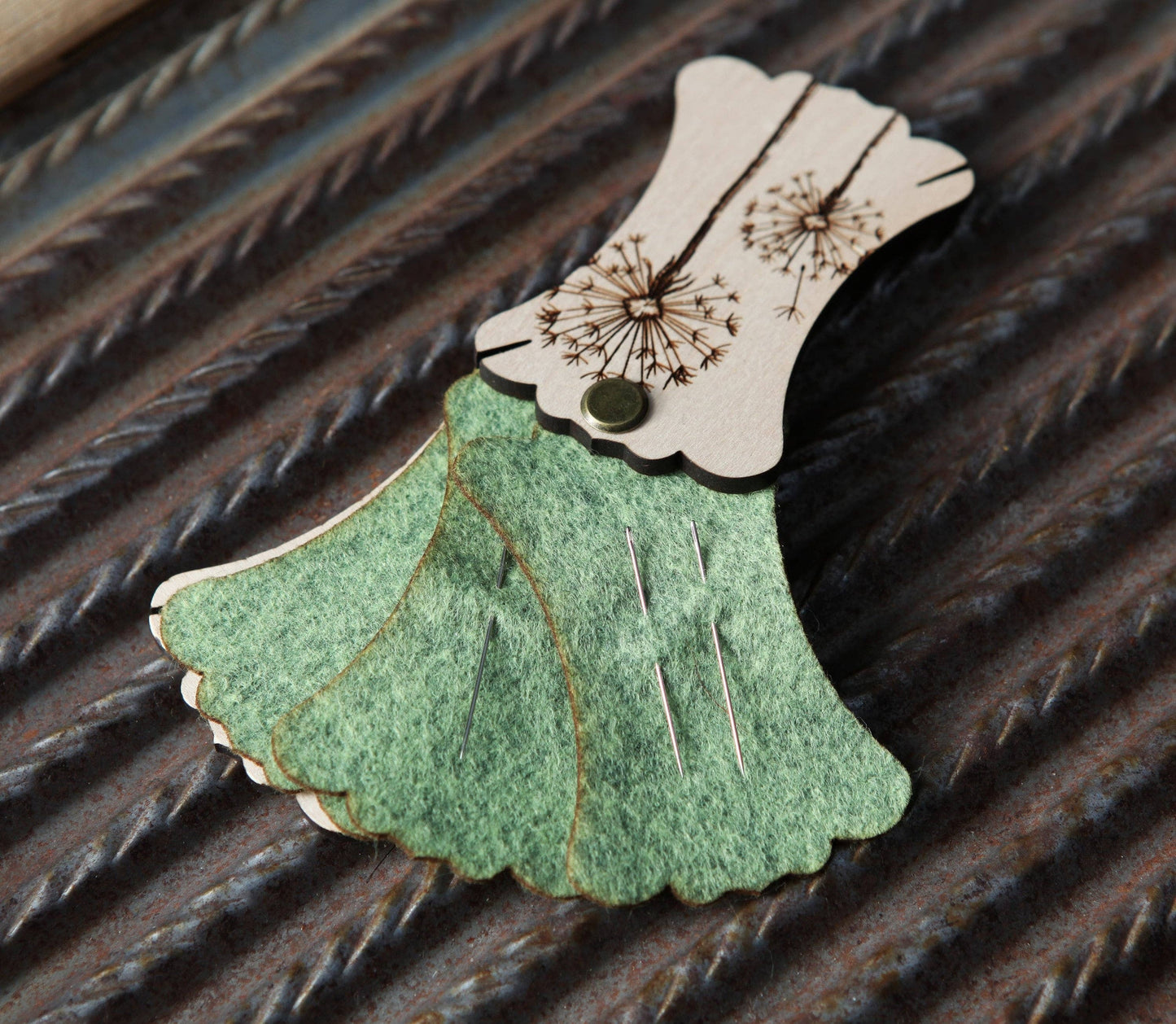 Sunrise Grove - Wood & Felt Dandelion Needle Minder for Sewing & Embroidery: Enchanted Forest