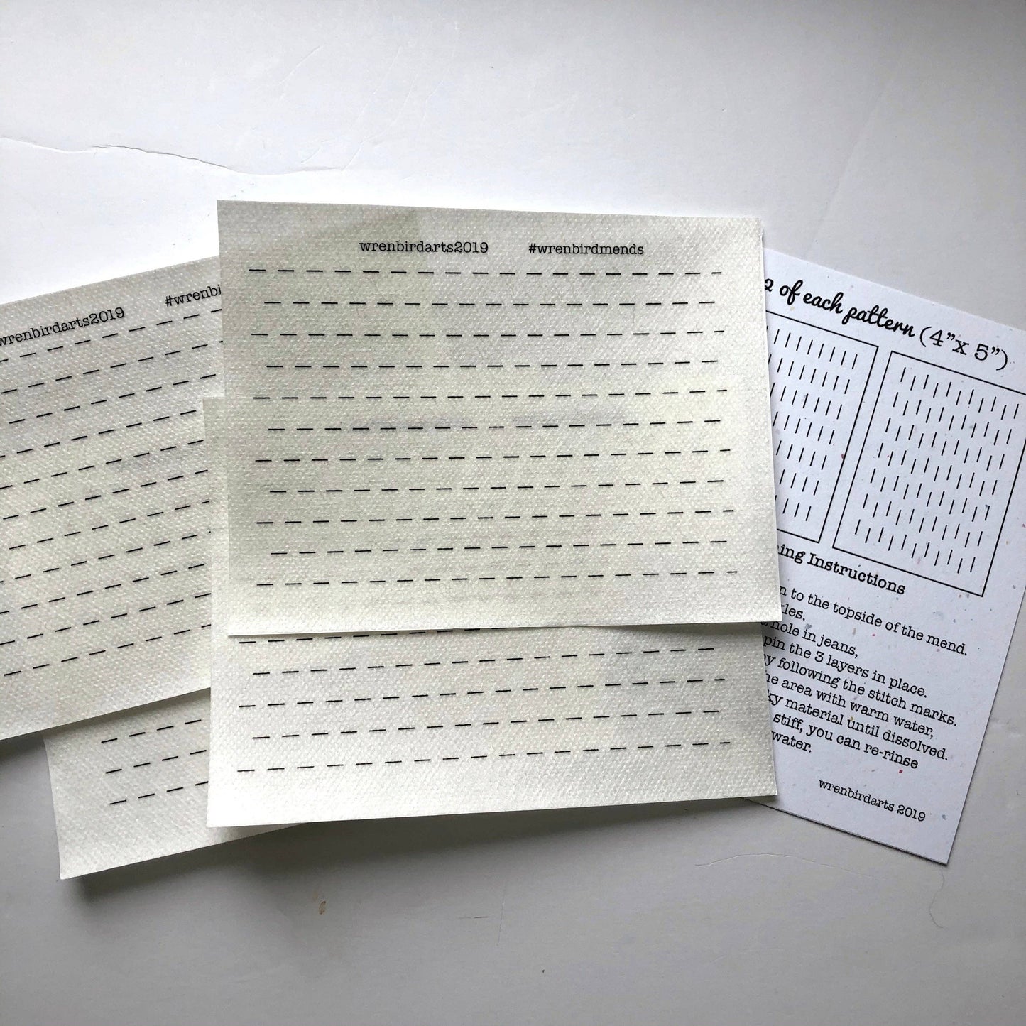 Wren Bird Arts - Sashiko Style Lined Mending Transfers