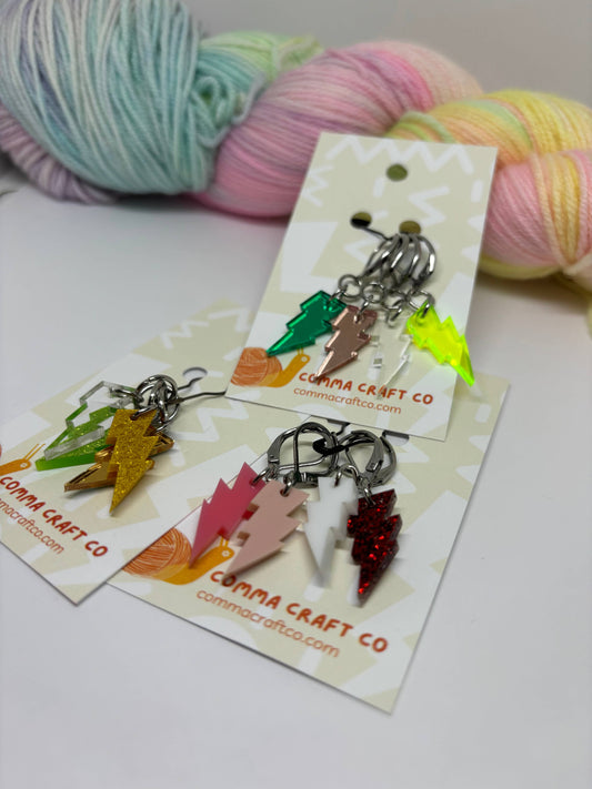 Knit Crochet Stitch Markers Lightning Bolts or Heart Set of4: Lobster clasp, Lightning