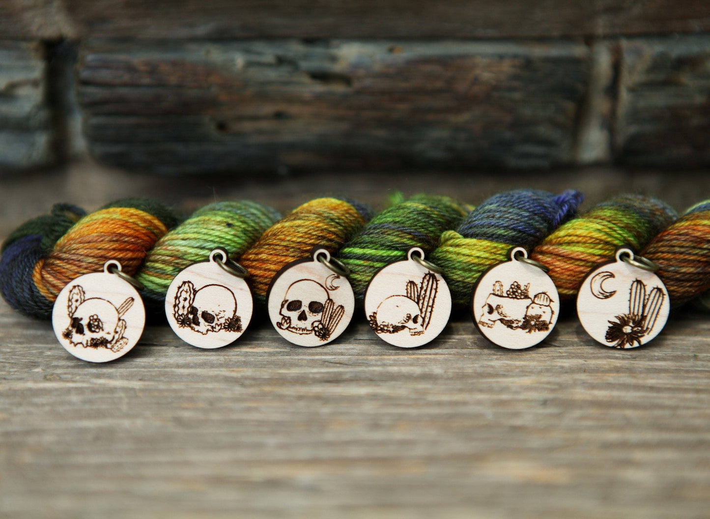 Sunrise Grove - Death Valley Stitch Markers Set - Skulls, Cactus, Flowers