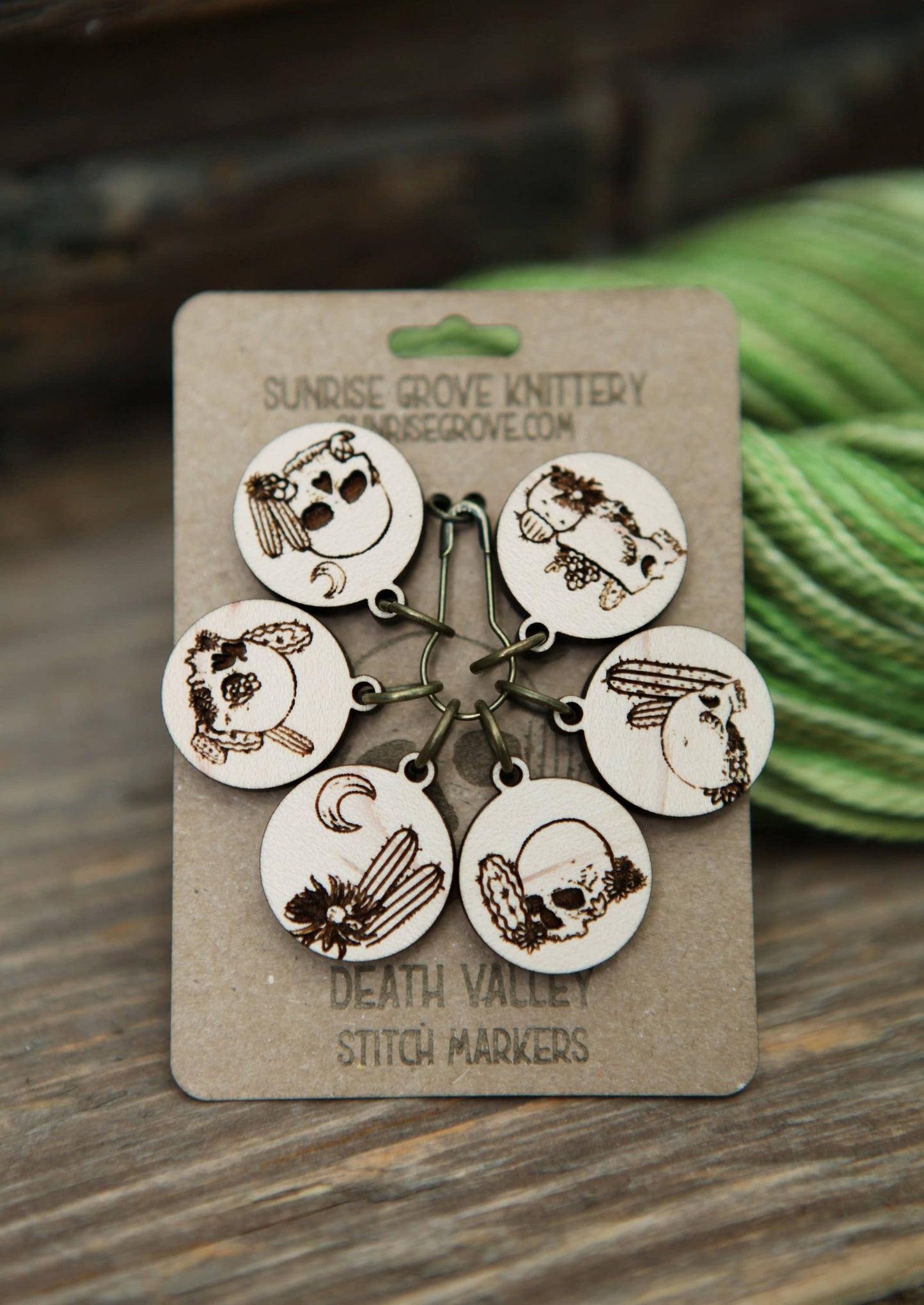 Sunrise Grove - Death Valley Stitch Markers Set - Skulls, Cactus, Flowers