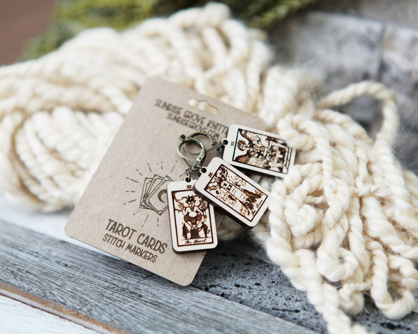 Sunrise Grove - Tarot Knitting Progress Keepers & Stitch Markers Set of 3